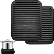 EZONEDEAL 2Pcs Silicone Trivets - 9" x 12" Silicone Potholder Silicone Pot Holders - Spoon Rest - Kitchen Table Mat - Hot Pads - Large Coasters (Black)