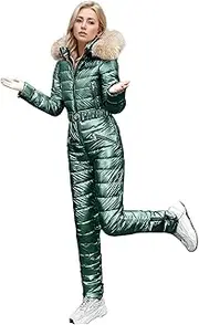 [FZVYD] Women Ski Suit Jumpsuit 2024 Winter Trendy Outdoor Sports Waterproof Snowsuit 1 Piece with Hood Removable Fur Collar
