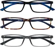 Opulize See 3 Pack Blue Light Blocking Reading Glasses Black Brown Grey Computer Anti Glare Mens Womens BBB9-127 +1.00