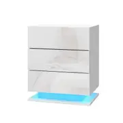 Artiss Bedside Table LED 3 Drawers - MORI White