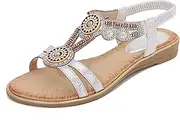 [YOUNIFIZ] Women's Comfort Dressy Rhinestone Summer Beach Sandals Slip-on Flat Walking Sandals with Elastic Back Strap