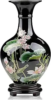 Blue and White Porcelain Jingdezhen Sharply Glaze Black Ceramic Vase Lotus Pattern for Modern Home Sitting Room Adornment