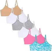 [René Rofé] 6 Pack - Cotton Spandex Unpadded Training Bras - Crop Cami Training Bras for Girls