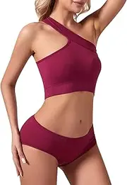 [Generic] Yoga Wine Glass Set Workout Sets for Women 2 Piece Seamless Sexy One Shoulder Sport Bra High Waist Shorts GMY Yoga Two Piece Outfits Foam Yoga 2