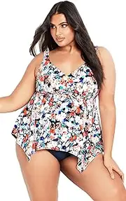 [AVENUE] Women's Plus Size Tankini Sharkbite Pr