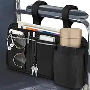 FINPAC Wheelchair Side Storage Bag w/Cup Holder, Wheelchair Armrest Accessories Pouch with Pen Slot and Reflective Strips for Power Wheelchairs, Walkers, Rollators, Seniors (Black)