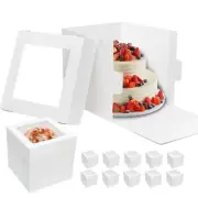 10pcs Cake Boxes 12 Inch 12x12x12 Tall Cake Boxes with Window for Tier Baking...