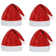 4 Pcs Santa Hat for Adults, Christmas Red Sequin Hat Christmas Hat Xmas