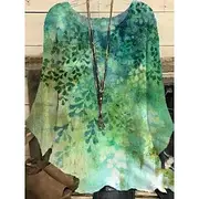 Women's Shirt Leaf Leaves Stylish 3/4 Length Sleeve Crew Neck Regular Tops Daily Holiday Print Blue Green Summer