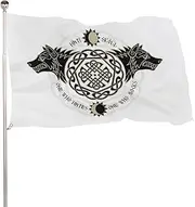 Decorative House Flag Yard Banner Two Wolves Norse Viking Rune Print Holiday Welcome Yard Flag Lawn Hanging Decoration 3x5ft