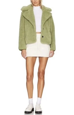 Free People Women Teddy Jacket Sherpa Shearling Coat Soft Green Color Sz XL NEW