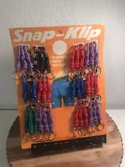 Snap Klip Key Ring Store Display 36 Klips VINTAGE 1970s Deadstock Retro Novelty