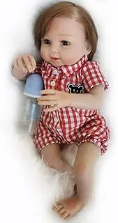 Baby Doll Boy Reborn Newborn Silicone Lifelike Doll Blue Eyes Open with Red and White Plaid Clothes Hair 20inch 50.8cm Lifelike Cute Gifts Toy