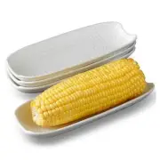 Ceramic Corn Cob Holders 8.8" Corn Dishes Set of 4, White Dishes Non-slip
