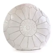 White Moroccan Leather Ottoman Pouffe