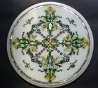 15 Inches Round Marble Corner Table Shiny Gemstone Inlay Work Coffee Table Top