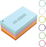 300 Sheet Index Cards Flash Cards, 5" ×3" Revision Cards with 6 Colorful Binder for Study Office Notes and School Study