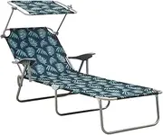 vidaXL Adjustable Sun Lounger with Canopy - Weatherproof, Foldable, and Comfortable Outdoor Lounge Bed with Leaf Print