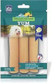 Himalayan Dog Chew Yak Cheese Dog Chews, Lactose Free & Grain Free, USA Made, for All Dog Breeds, Medium Density Cheese Chew, Resealable Pouch with 3 YUM Treats, Cheese Flavor