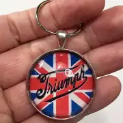 Vintage Triumph Motorcycle Logo Emblem Union Jack Flag Reproduction Keychain