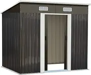 LI LIVSIP Garden Shed - Galvanised Steel Outdoor Storage Shed with Single Slope Roof Air Vent Sliding Doors, Gardening Tools Bikes Storage for Patio Backyard, 194x121x182CM, Lock Included