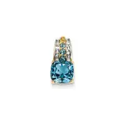 14K Yellow Gold Real Diamond and London Blue Topaz Square Pendant