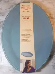 Rachael Ray Cucina Dinnerware 10"x14" Agave Blue Stoneware Oval Platter New