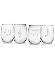 Susquehanna Glass "Musical Notes" Set of 4 Stemless Wine Glasses