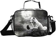 Wolf Crow Black Insulated Lunch Box for Women Men - Ideal for Work, Picnics - Includes Adjustable Shoulder Strap