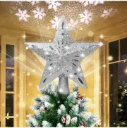 10" Silver Christmas Tree Topper LED Lighted Star Snowflake Rotating Projector