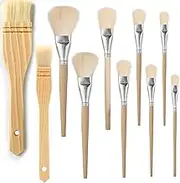 Fortunemee 10 PCS Assorted Size Paint Brush Gilding Brush Gold Leaf Goat Hair Duster Flat Hake Brush Sweep Mops for Watercolor, Wash, Ceramic Pottery Painting, Metallic Foil Flakes Art Crafts Supplies