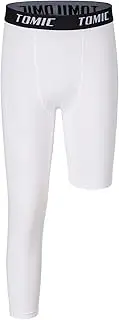 Tomic Boys Youth Compression Leggings One Leg 3/4 Athletic Training Tights for Kids Basketball Sport Base Layer Pants