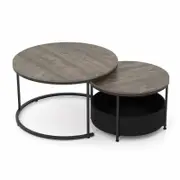 Costway 80cm & 60cm Nesting Coffee Table Set of 2 Round End Table Grey