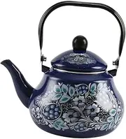 CAXUSD Vintage Enamel Tea Kettle Stovetop Teapot for Loose Tea Elegant Peacock Design for Home and Outdoor Use