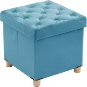 Ottoman with Storage, Foldable Storage Ottoman Cube with Wooden Le