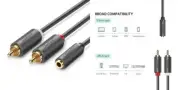 UGREEN 3.5mm Female to 2 RCA Male Stereo Audio Y Cable Adapter Gold 0.65FT