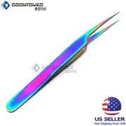 Straight Ultra Precise Extra Fine Point Tweezers Eyelash Extension Rainbow Color