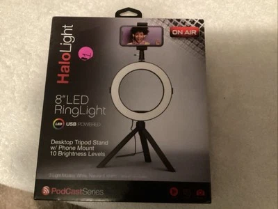 HaloLight Portable LED Ring Light 8'' with Desktop Tripod Stand and Phone Mount