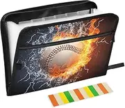 Quteprint 13 Pockets Expanding File Folder with Zipper Closure, Baseball on Fire Accordion File Folder with Sticky Labels, Letter Size A4 Papers Expandable File Document Organizer