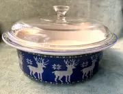 NEW Dansk Christmas Snowfall Reindeer Round Serving Bowl w/ Lid Portugal