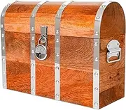 Vizayo Handmade Pirate Treasure Chest with Lock and Keys - 16 x 12 Inch Vintage Wooden Storage Trunk with Hinged Lid - Antique Storage Decorative Box Made of Durable and Strong Mango Wood (Orange)
