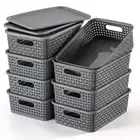 [ 8 Pack ] Plastic Storage Baskets With Lids, Small Pantry Organization, Stac...