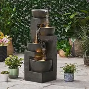 42.25" High 3-Tier Outdoor Fountain, Hand Crafted Weather Resistant Floor Fountain with Light, Light Gray