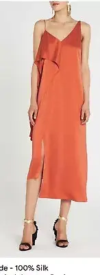 Sass And Bide “Reaching Zenith” Burnt Orange Dress 100% Silk - Size 10