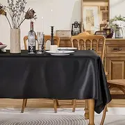 Fantastshop Satin Rectangle Tablecloth - Stain Resistant Wrinkle Free Soft Silk Table Cloth - Bright Smooth Table Cover Table Decoration for Wedding Banquet Party, Black, 147cm x 213cm.