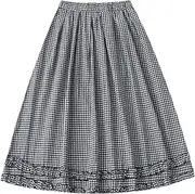 [STKARCV] Summer Schoolgirl Skirt Ankle Length Elastic Waist Ear Trim Sweet Cute Women's Cotton