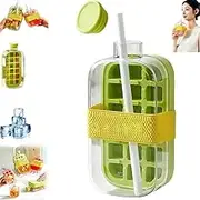 Ice Cube Bottle, Ice Bottle: 2-in-1 Ice Bottle with Mold and Water Bottle with Lid and Bin, Easy Press to Release Ice Cube Tray, Perfect for Coffee, Juice, and Beverages(Green,800ml)