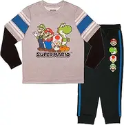[Nintendo] Super Mario Video Game 2-Piece Set, Boys Long Sleeve T-Shirt & Jogger Pants 2-Pack Bundle Set for Kids and Toddlers