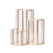 Creative transparent glass combination pen holder desktop multi-functional stationery storage ornaments metal personality pen holder
