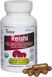 Sayan Reishi Mushroom Extract Capsules - 90 Vegan Caps USDA Organic, Pure No Fillers - Helps Lower Fatigue, Boost Wellness, Energy Level, and Immune Defense - Health Support Supplement